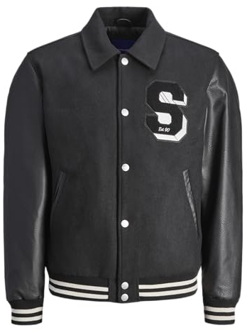 JACK & JONES Jorcarter Varsity Wool Blend Bomber Noos Chaqueta universitaria, Negro, L para Hombre