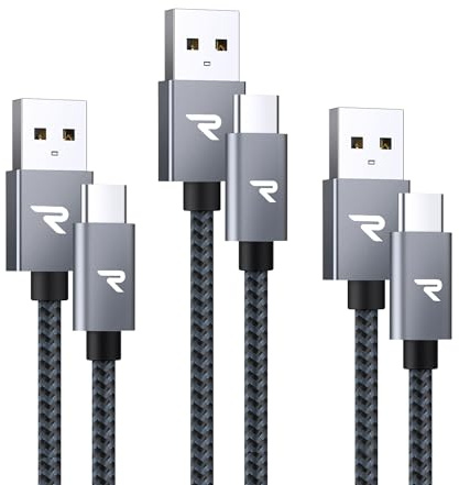 RAMPOW USB C Kabel, USB auf USB C Ladekabel QC 3.0 Kabel, 1M+2M+3M | USB auf USB C Ladekabel, Kompatibel mit iPhone 17/16/15 Pro Max, Galaxy S26/S25/24, Langlebiges Nylon-Schnellladekabel