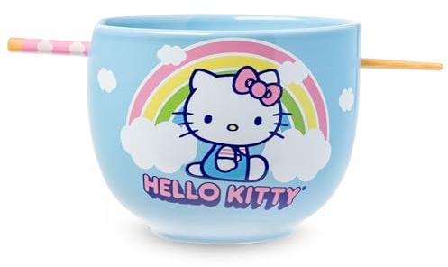 Silver Buffalo Hello Kitty Ramen-Nudel-Reisschale aus Keramik mit Essstäbchen, mikrowellengeeignet, 590 ml