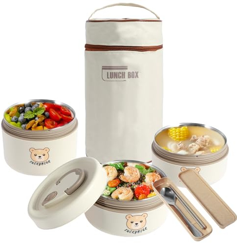 3/4 Pack Food Box Stackable Adult Lunch Box Portable Insulated Food Container Leakproof Bento Box with Chopsticks Spoon Insulated Bag Stainless Steel Food Container for Kids and Adults(3 box)