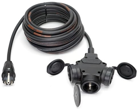 Schuko-Verteilung 3-Fach (1,5m-50m) 16A Verlängerungskabel Titanex H07RN-F 3x2,5mm² mit PCE Stecker und 3er-Kupplung IP44, Business-Line von Event-Kabel (10 Meter)