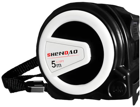 Metro a Nastro Professionale 5 Metri - Bloccaggio Automatico, Acciaio Inossidabile Retrattile, Fluorescente, Guscio Spesso in Oro Nero (5m×25mm)