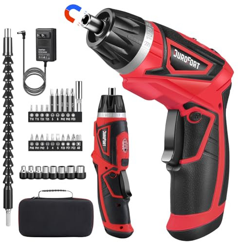 DuroFort 8V Cordless Electric Screwdriver Set, 10+1 Torque Power Screwdriver Set with Rechargeable Battery & Pivoting Handle with Carrying Case/LED Front Light with 30pcs Bits, Battery Indicator
