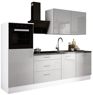 3E 3xE living.com Küchenzeile in Farbe: Weiß/Eisgrau, A: B: 250 cm, H: 220 cm, T: 60 cm