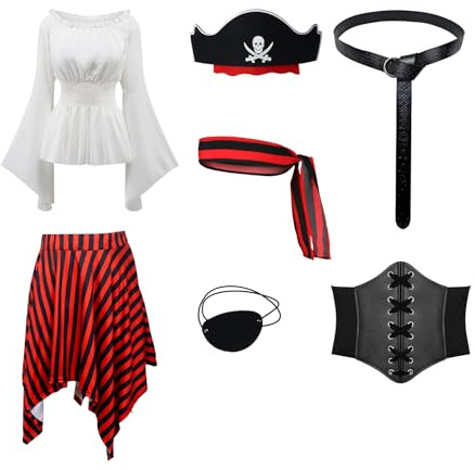 YRTBGD Piratenkostüm Damen Mittelalter Wikinger Kleidung Damen Renaissance Kleid Piraten Kostüm Frauen für Halloween Karneval