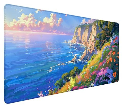 Mauspad Blau Gaming Mauspad 600x300 Mauspad xxl Optimiert für Gaming-Sensoren Ozean Schreibtischunterlage Vernähten Kanten Wasserdicht und Rutschfest Verbessert Präzision und für PC, Laptop R-Z