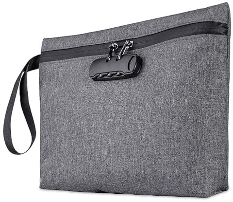 BNGXR Bolsa Antiodor con Cerradura de Combinación, 32 x 20 cm Bolsa de Dinero Impermeable, Prueba de Olores, Antirrobo, Viajar Bolsa de Almacenamiento, para Almacenar Efectivo y Objetos (gris)