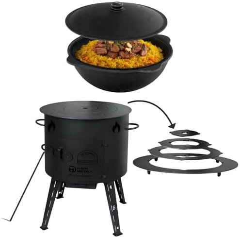 4BIG.fun Utschak Ø44 Uchag 2 mm acciaio 16 l Kazan Wok stufato Utschag Учаг anello adattatore forno da campeggio Kaзan piastra cottura Kazan focolare cucina esterna forno barbecue gulasch cannone in
