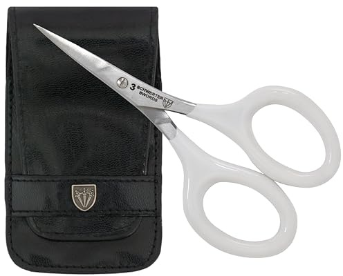 DREI SCHWERTER - Stickschere, Bastelschere, Nähschere. Fadenschere für Basteln, Handarbeit, Nähen und Haushalt, extra spitz und scharf - mit gummierten Griffen für sicheren Halt, im Etui weiss/schwarz