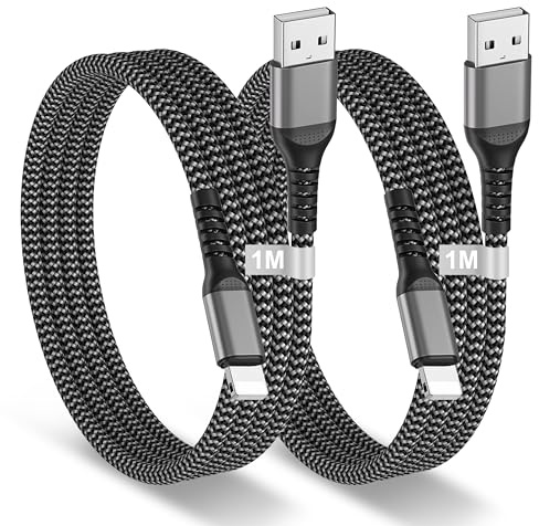 2Pack USB Lightning Kabel für Schnellladekabel iPhone,1M Ladekabel [MFi Zertifiziert] Apple Ladekabel Nylon-Geflecht Kabel für Apple iPhone 14/13/12/11/Pro/XS/X/8/6/SE/iPad