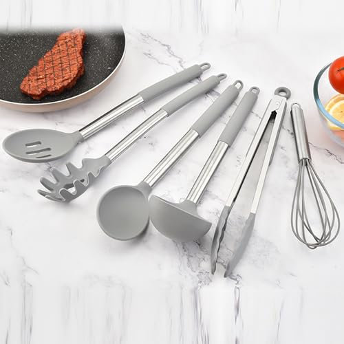 Tousiyra Juego De Utensilios De Cocina De Silicona De 15 Piezas | Utensilios De Cocina De Silicona Resistente Al Calor con Cubo para Guardar Utensilios De Cocina Antiadherentes
