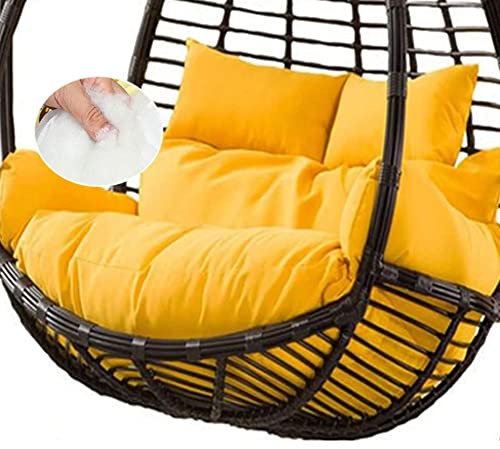 Double Egg Chair Cushion Waterproof Thick Seat Pad for 2 Seater Garden Patio Rattan Basket Chair Hanging Hammock Swing with Head Pillow Yellow Color Outdoor Furniture Accessory