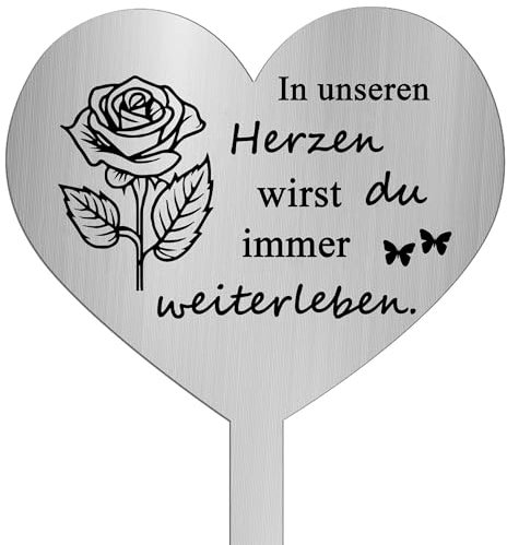 TJUSPIRIT Wetterfest Grabstecker Herz Edelstahl mit Gravur In unseren Herzen wirst du Immer weiterleben Grabdekoration Grabschmuck