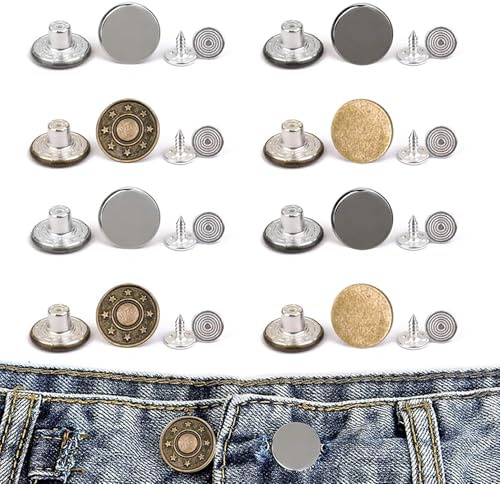 Eupneicu Jeans Knöpfe 17 mm, Hosen Ersatz Knöpfe Nähfreiknopf Ersatzknopf Verstellbare, Metall Hosenknopf Für Jeansknopf Zur Reparatur Von Jeans, Hose[16 Stück]