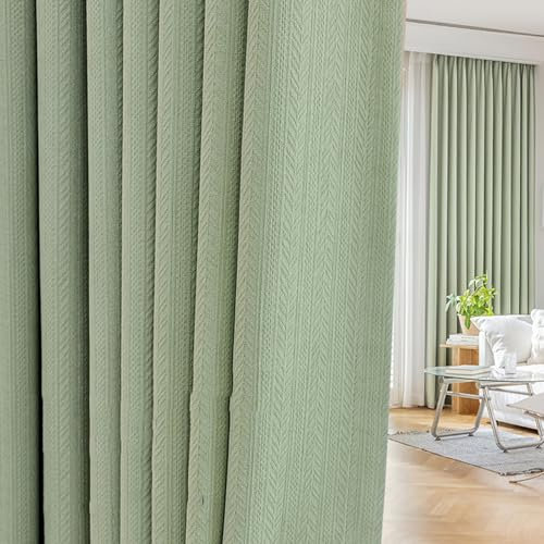 Mesnt Thermovorhang Hitzeschutz, Grün 250x270cm Einfarbig Vorhang Blickdicht Thermovorhang Kälteschutz für Wohnzimmer Schlafzimmer, Ösen