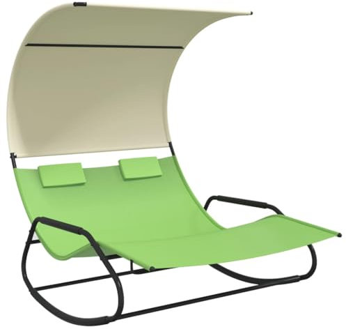 Eleganz Doppel-Schaukelliege mit Sonnendach - Gartenbett aus pulverbeschichtetem Stahl und 100% Polyester Stoff, grün und Creme - Perfekt für Garten, Terrasse und Balkon - Robust und wetterfest