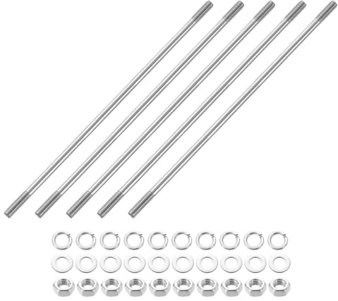 QUARKZMAN 5 Stück Stockschrauben M6 x 200mm, Doppelseitige Gewindestangen Madenschrauben Set 304 Edelstahl Gewinde mit Muttern und Flach- & Sicherungsscheiben für Montage Hauswartung