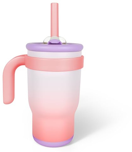 14oz/420ml Mini Trinklernbecher der Kinder 100% auslaufsicheres Stroh kleine Tasse,Silikon-Sauger Rutschfester Boden Geschenk für Kinder, Reise Graduierung Geschenk(Pfirsich Violett)