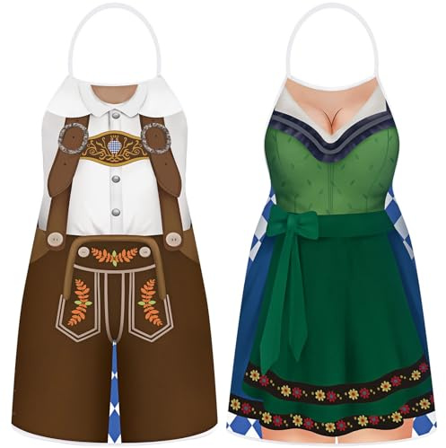 CHONGQILAO Delantal Oktoberfest para Hombres Mujeres, Divertido Delantal de Cocina Bávaro, Delantales de Barbacoa para Barbacoa al Aire Libre, Cocina, Jardinería, Arte de Cerámica