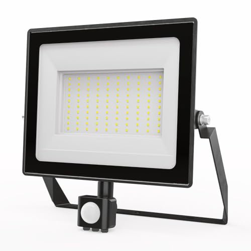 HOFTRONIC Stratos LED Floodlight with Motion Sensor & Twilight Switch 100 W - 8700 Lumen - 4000 K Neutral White - IP65 - Outdoor Spotlight with PIR Sensor for Garage, Driveway, Garden & Patio