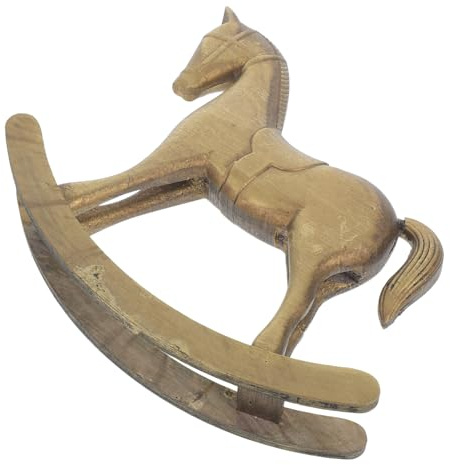 Cabilock Holz Schaukelpferd Statue als Schreibtisch Deko, Gold, Kompakt | Handpoliert, Vintage Look mit Rustikaler Ausführung, für Regal und Büro, als Geschenk