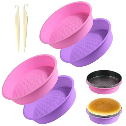 Lot de 4 moules à gâteau en silicone - Protection de poêle à fromage - Avec 2 grattoirs de démoulage - Protection de bain d'eau pour moules à charnière ronds de 23 cm à 24 cm