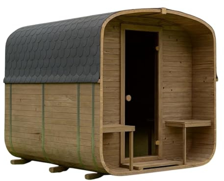 Gardj Fasssauna Garten Outdoor Sauna aus nordischer Fichte – Verschiedene Größen (2–6 Personen) – Wahlweise mit Holz- oder Elektroofen – Inkl. Zubehörset (QL 240 cm, Quadratische, Elektroherd)