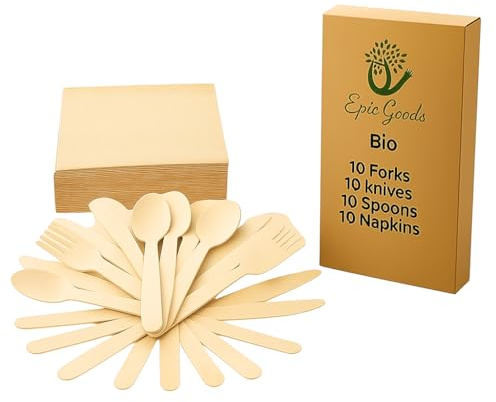 Bamboo Cutlery Set, 40 Pieces, Eco-Friendly Disposable Cutlery for Adults, Sustainable, Biodegradable & Plastic-Free, Natural Bamboo Utensils