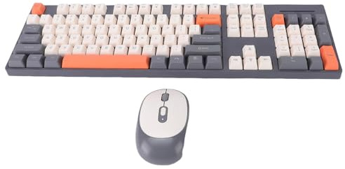 GOWENIC Combo Tastiera e Mouse Wireless, Tastiera Full Size Compatta Silenziosa Ricaricabile 2.4G con 104 Tasti e Mouse Ottico, con Comodo Poggiapolsi, per PC Laptop Notebook (Tipo 2)