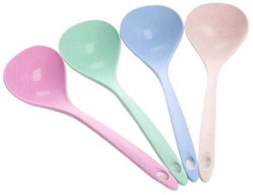generico Cuillères à soupe en plastique - Poignée longue, grande, couleurs mélangées | 2 pièces | pour la bouillie, le riz |