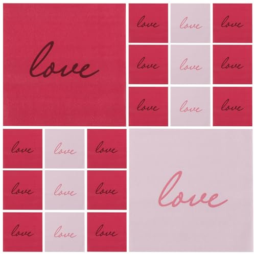 HOODANCOS 80 Stück Valentinstag Papierservietten mit Herzmotiven Saugfähige Gästeservietten Zweilagig Einweg Servietten für Dinner Hochzeit und Party