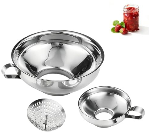 3 StüCk Trichter KüChe, Wiederverwendbar Trichters Edelstahl Mit Griff, Vielseitig Marmeladentrichter Mit Sieb, FüR GewüRzen, FlüSsigkeiten, Pulver, Bohnen, KonfitüR (Silber)