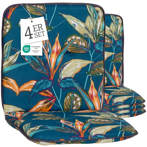 Beo Niedriglehner Gartenstuhlauflage Bali - 4er Set - 47x44x52 cm - Waschbar - Atmungsaktives Gartenstuhlkissen - Baumwolle & Extra Dickes Polster - UV-beständig, Oeko-TEX Zertifiziert - Enschede