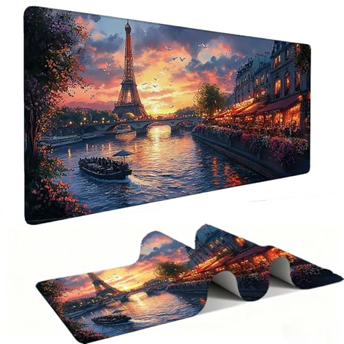 Tapis de Souris Gaming XXL Mouse Pad 800 x 400 mm, Grand Tapis Souris avec Base en Caoutchouc Antidérapante, Accessoire Bureau, pour Gamer, Personnel de Bureau (Tour Eiffel) a-4