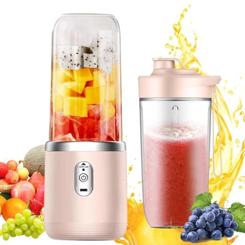 CLIUNT Mixeur Portable,Smoothie Maker, 400ML Smoothie Mixer avec Tasses, Rechargeable Mini Blender USB avec 6 Lames, pour la Préparation de Milk-Shakes, jus de Fruits, Smoothies