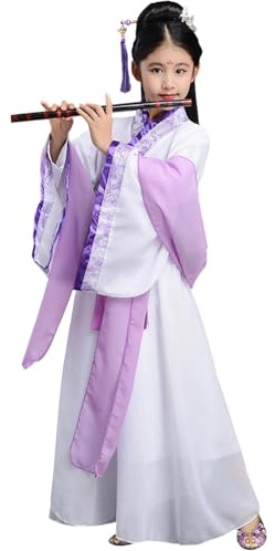 Générique Deguisement Chinoise Fille Chine Enfants National Style Chinois Scène Théâtre Jouer à L'opéra Spectacle Traditionnel Folle Robe Filles Manches Longues Violet Clair 9-10 Ans