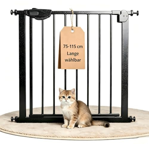 YRHome Türschutzgitter Treppengitter ohne Bohren für Breiten 75-85 cm,180° beidseitig öffnen Autoclose Doppelschloss Metall Absperrgitter für Haustiere,Schwarz
