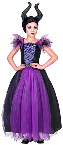 shoperama Mädchen Kostüm Maleficent Kleid und Kopfschmuck Kinder Böse Dunkle Fee Stiefmutter Königin, Größe:128-5 bis 7 Jahre