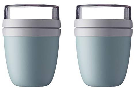 Mepal 2-tlg Lunchpot Ellipse Set Nordic Green 500 ml praktischer Reisebecher, Joghurtbecher, To go Becher Geeignet für Tiefkühler, Mikrowelle und Spülmaschine, 700 ml