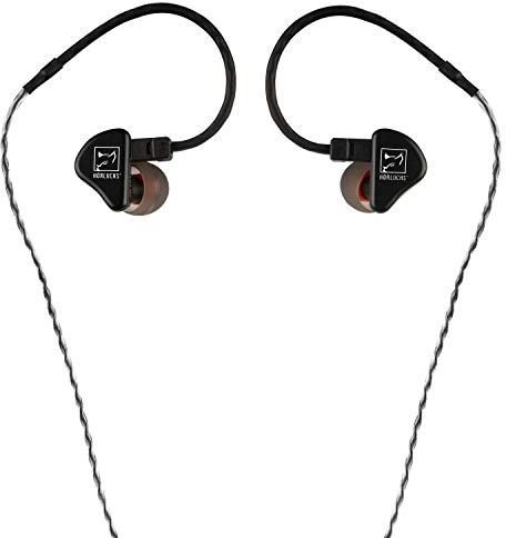 HÖRLUCHS HL1010 In-Ear Kopfhörer, dynamischer Treiber bassverstärkt, ergonomische Bauform mit 2-Pin-Wechselkabel und verschiedenen Domes - Schwarz