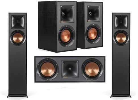Klipsch Reference R-610F 5.0 Home Theater Pack, 2X - Floorstanding Speakers + Pair, 41M Bookshelf, 52C Center Channel Speaker, Black