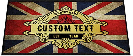 Purple Print House Personalised Bar Mats - Country Flag Beer Mats - Bar Accessories For Home Pub - Cocktail Gin Bar Rubber Runner Mat Custom Text - Gift Idea For Him (Union Jack, Small 440x250)