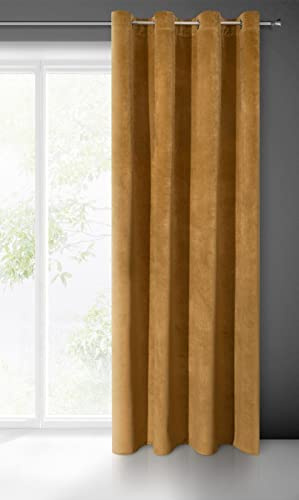 Eurofirany Villa Vorhang Samt Velvet Weich 10 Ösen-1 STK. Edel Gardine Dick 290 g/m2 Elegant Glatt Einfarbig Flauschig Modern Klassisch Wohnzimmer Schlafzimmer Lounge, Honiggelb, 140X250cm