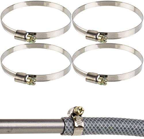 Schlauchschellen mit Schneckenantrieb, 4 Stück, Spannbereich Ø 70-90 mm, für Ø 75 mm Schläuche, W2 Edelstahl, Kreuzschlitz SW7, 9 mm Bandbreite, Fixierung von Waschmaschine, Spülmaschine Anschluss