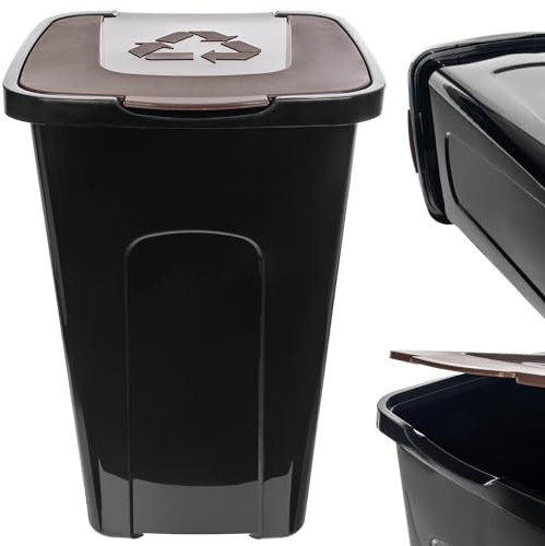 KADAX Poubelle de Recyclage 50L, Conteneur en Polyuréthane Adapté à une Utilisation Interieure et Exterieure, Grand Bac avec Couvercle (Marron)