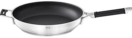 RÖSLE SILENCE PRO Bratpfanne, Pfanne mit kratzfester Premium-Antihaftversiegelung ProResist, Silikongriff, 32 cm, Edelstahl 18/10, induktionsgeeignet, spülmaschinengeeignet, Silberfarben/Schwarz
