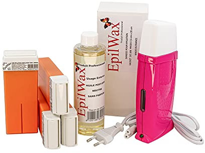 EpilWax Royal Complete Epilation Kit mit: Professionellem Wachswärmer 4 Roll-On Wachs 100 ml Argan, 100 Epilierstreifen, 1 Flasche mit 250 ml Öl nach der Epilation - (Royal Serie l'Argan 4)
