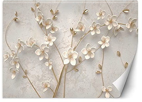Feeby Papier Peint Intisse Fleurs Sur La Vigne 3D 100x70 cm beige Déco Murale Trompe L' Oeil Tapisserie Moderne Salon Chambrea' Coucherr Salle De Bain Cuisine Abstrait Graphique Effet 3D