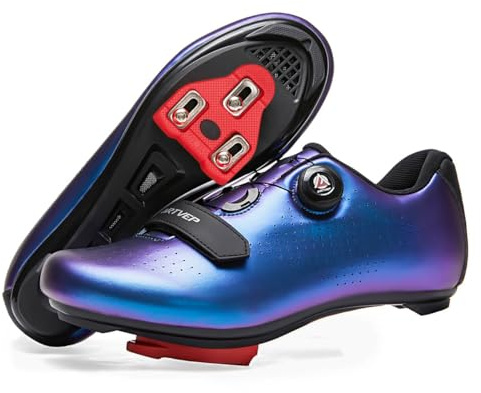 ARTVEP Cykelskor herr dam vägcykelskor MTB cykelskor kompatibla med Look SPD SPD-SL Delta Lock Pedal ridskor kompatibla med Peloton-skor, blå, 46 EU