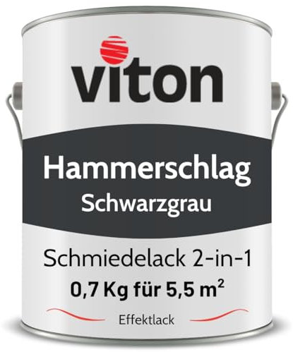 Viton Hammerschlaglack & Eisenglimmer - 0,7 Kg in Schwarzgrau - 2in1 Grundierung & Deckfarbe - Schmiedelack & Effektlack mit Glimmereffekt